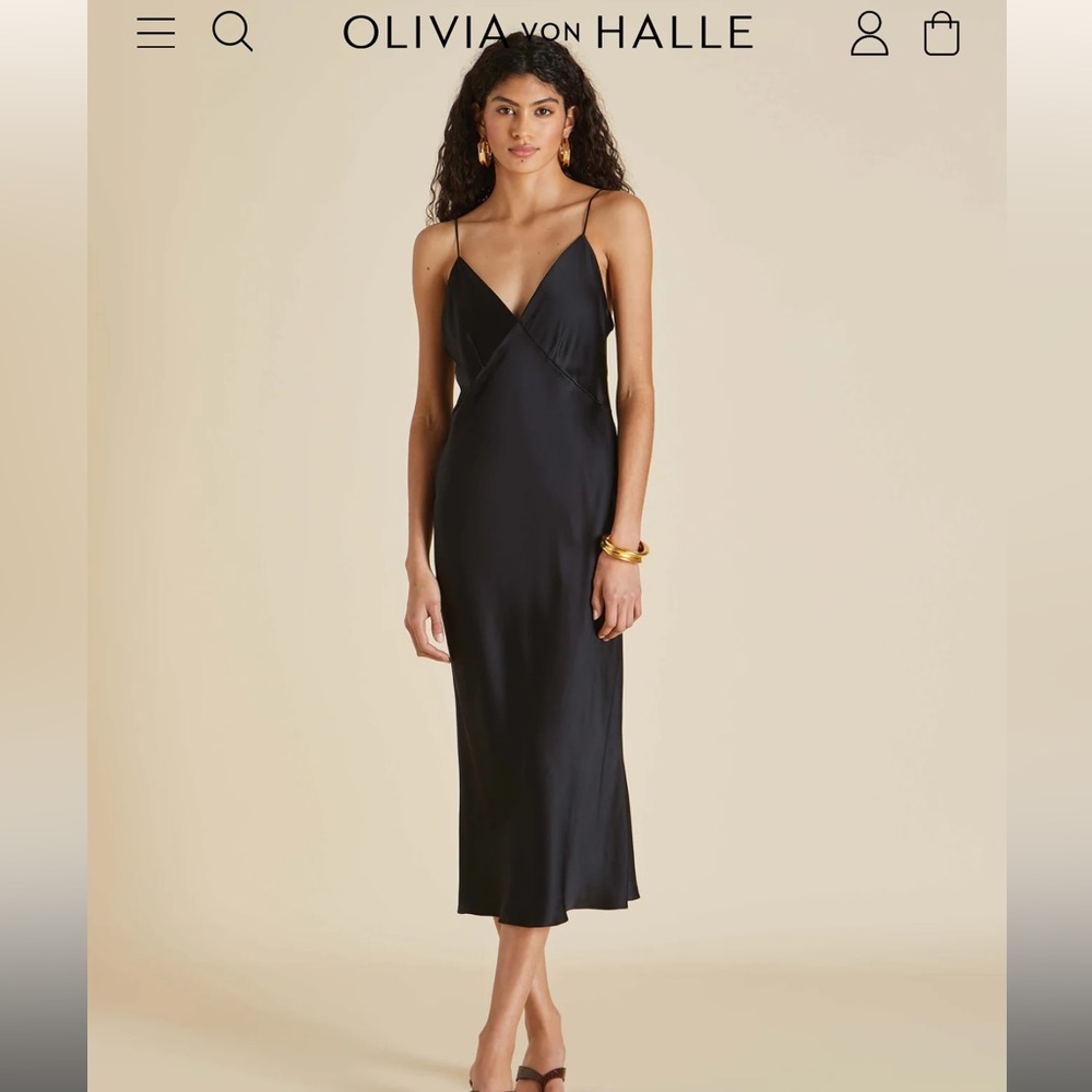 NWOT Olivia von Halle Issa jet black slik slip dress